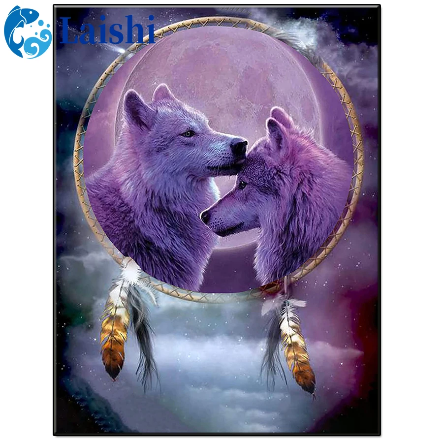 Purple wolf, dream catcher Full Square Diamond Embroidery DIY Diamond Painting Cross Stitch full Drill Picture of Rhinestones