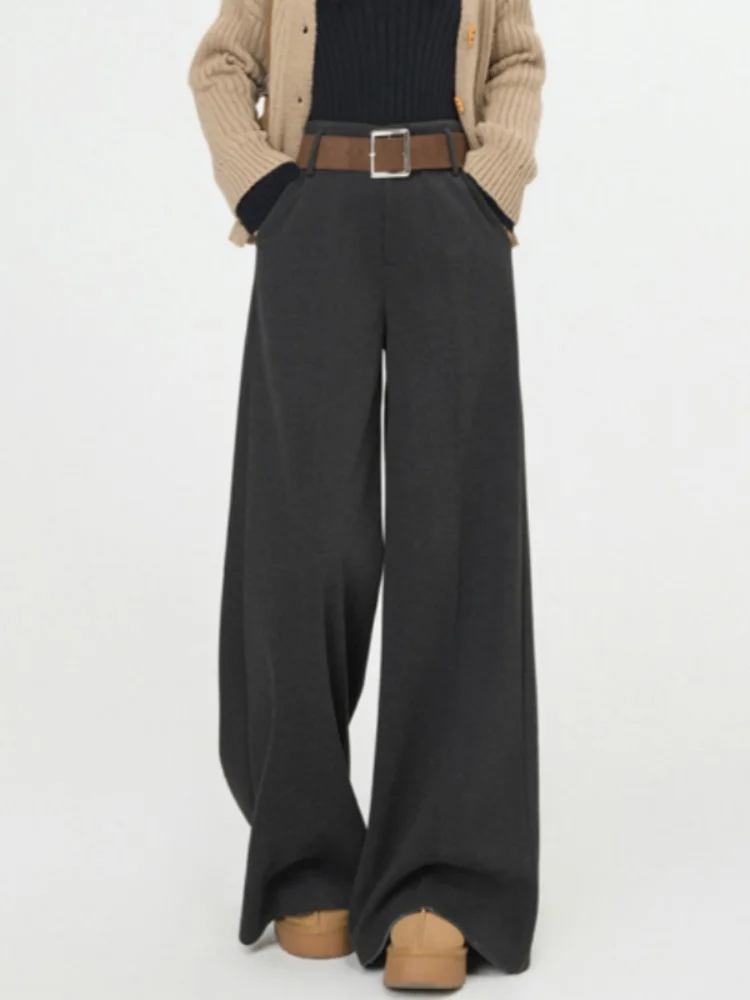 ارتفاع الخصر واسعة الساق Fce اصطف الدنيم السراويل النسائية ثنى البضائع السراويل القهوة اللون تخفيف Sle الكورية Faion