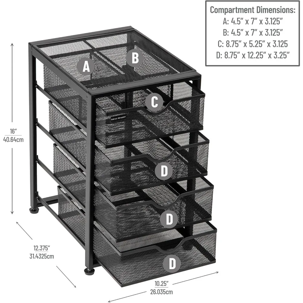 Mind Reader File Storage Drawers, Desktop Organizer, File Storage, Office, Metal Mesh, 10.25"L x 12.375"W x 16"H, Black