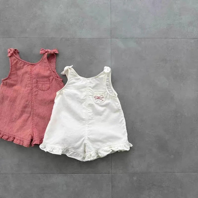 

2026 Summer New Children Bow Overalls Girls Cute Lace Strap Shorts Kids Fashion Casual Bib Baby Jumpsuit Toddler Clothes