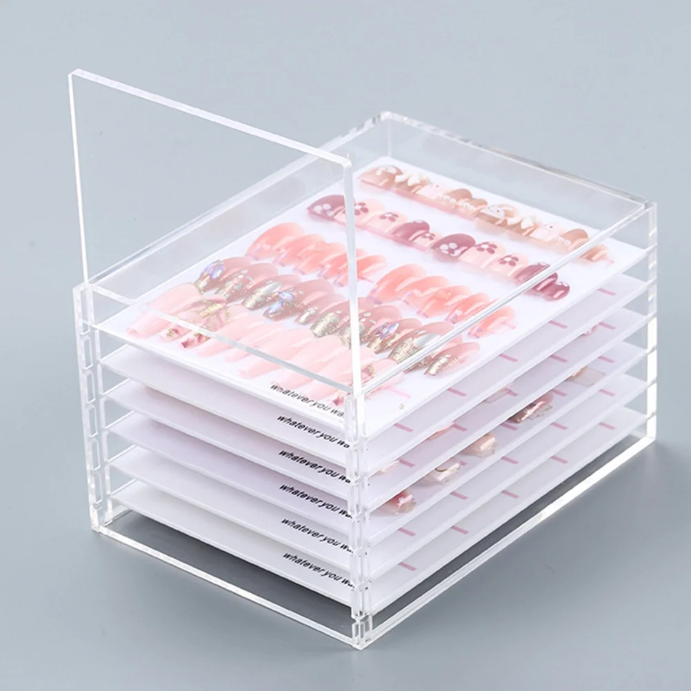 Caixa de armazenamento de arte de unha acrílica transparente de 6 camadas para organizador de manicure com pontas de strass acessórios estojo recipiente suporte