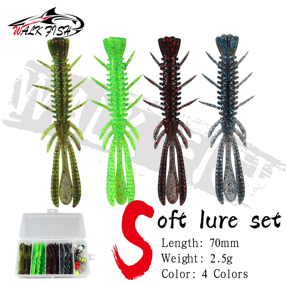 WALK FISH 31 Pieces 7cm Floating Shrimp Lure Set With Lead Head Hook Fish Bait Soft Insect Fake Shrimp Fish Hook Fishing Tackle