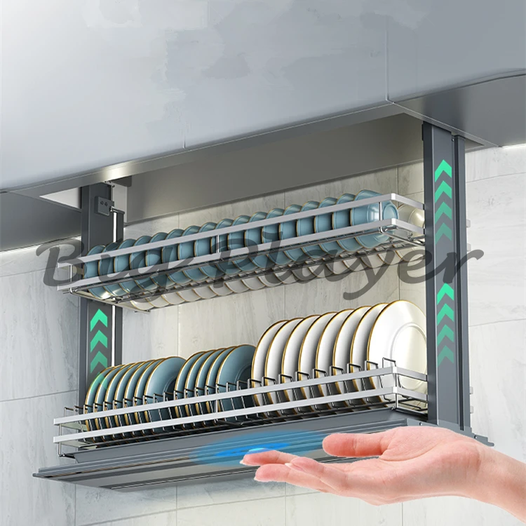 Smart Pull Down Kitchen Dish Rack, AngelParticle Electric Cabinet Organizer with Touch Switch
