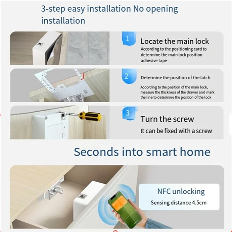 

A19E-Drawer Lock Card NFC Punch-Free Metal+Plastic Invisible Lock Electronic Lock Suitable For Wooden Cabinet Locker Cabi