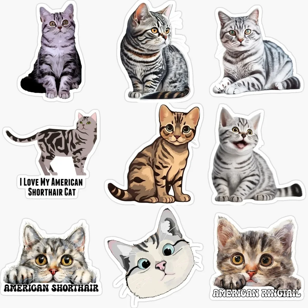 

Creative American Shorthair Cat Cute Pets PVC Waterproof Stickers for Decorate Fridge Window Wall Car Van Bicycle Helmet Decal