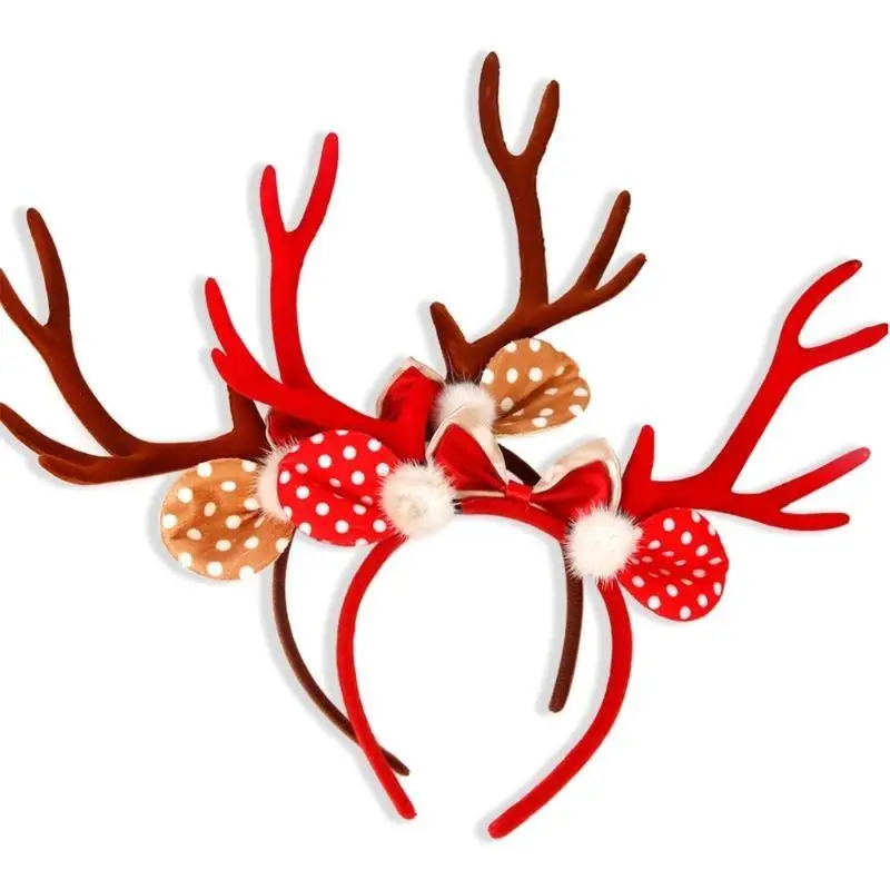 

39BD Рождественский бант повязка на голову с оленями Фестивальная вечеринка Рождественский праздничный головной убор Праздничный