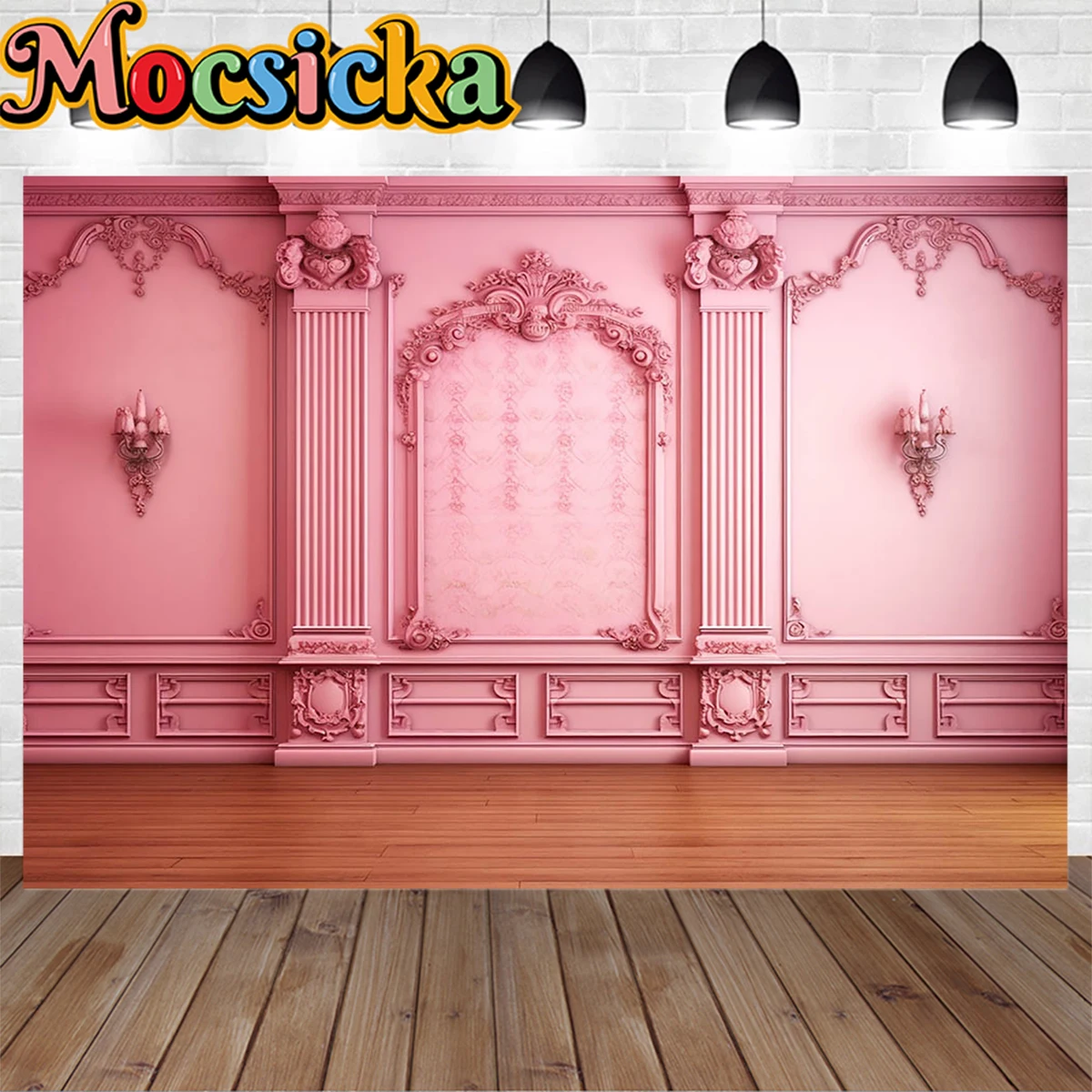 

Mocsicka Classical Pink Wall Background Photography for Girls Bridal Show Palace Backdrop Photo Booth Xmas Birthday Party Photo