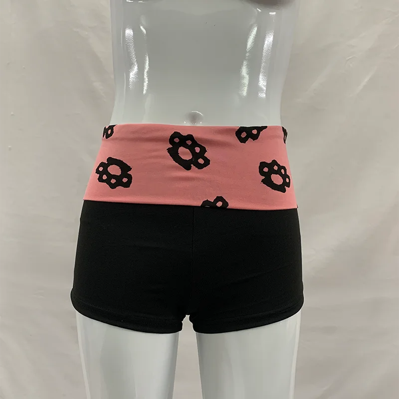Sommer Damen Niedliche Street-Lounge Rosa Pfoten-Print Faltbarer Bund Hochelastische Enge Yoga Hot Shorts – Detail 2