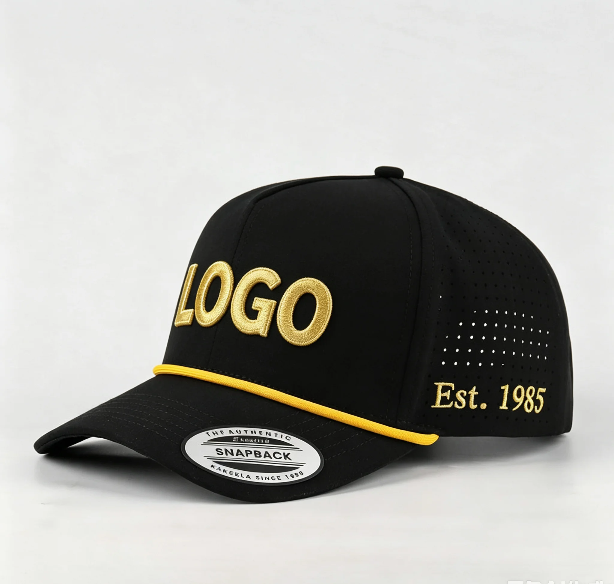 Custom Five-Piece Golf Cap High-Quality Metal Embroidery Logo Laser Perforated Waterproof Quick-Drying Golf Hat
