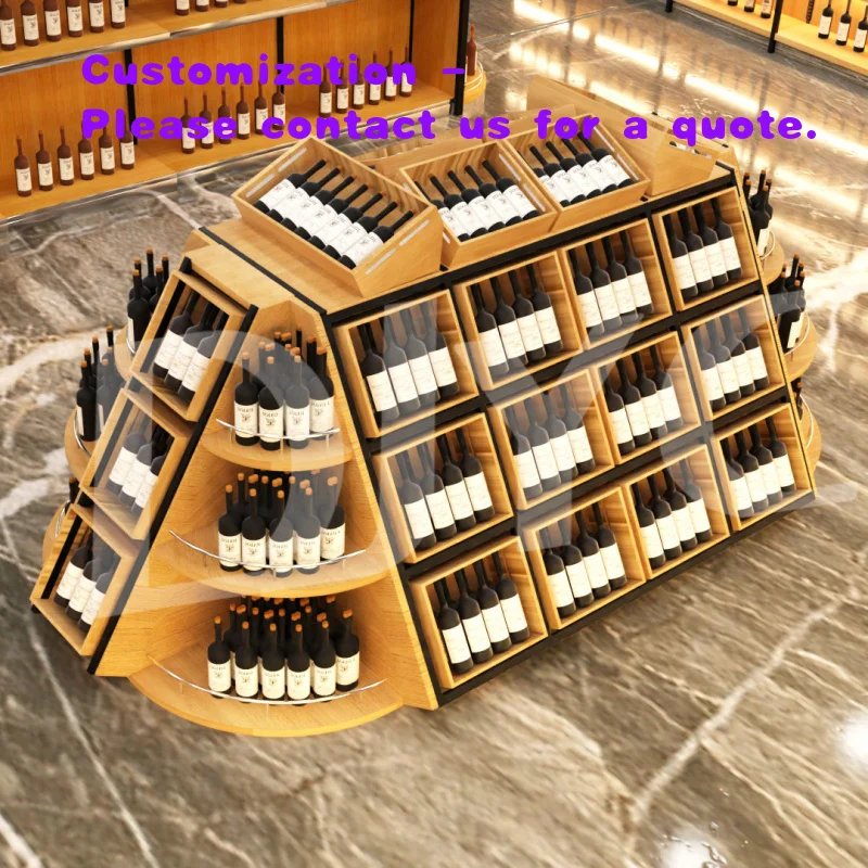custom.Metallic Heavy Duty Double-Sided Display Gondola Wine Shelving Racks Customizable Size Supermarket Retail Store