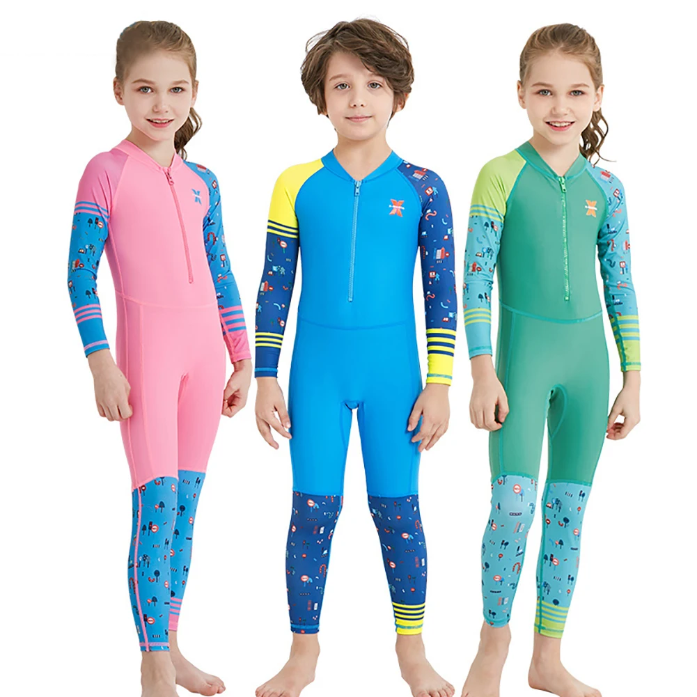 Full Body Kids Swimsuit One Piece Rash Guard Long Sleeve Wetsuit Skin for Girls Boys