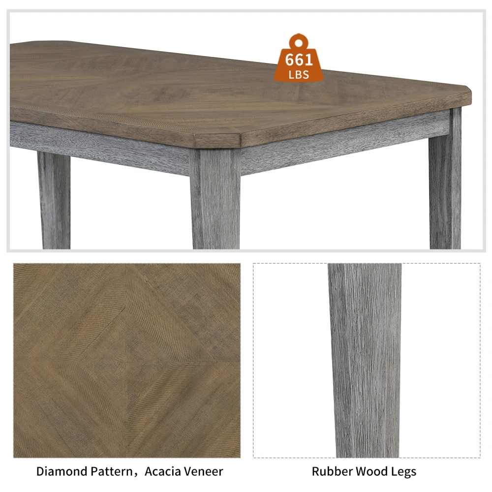 TREXM 7-Piece Farmhouse Dining Set Classic Rustic Table and 6 high-back design Chairs for Dining Room, Kitchen (Brown+Gray)