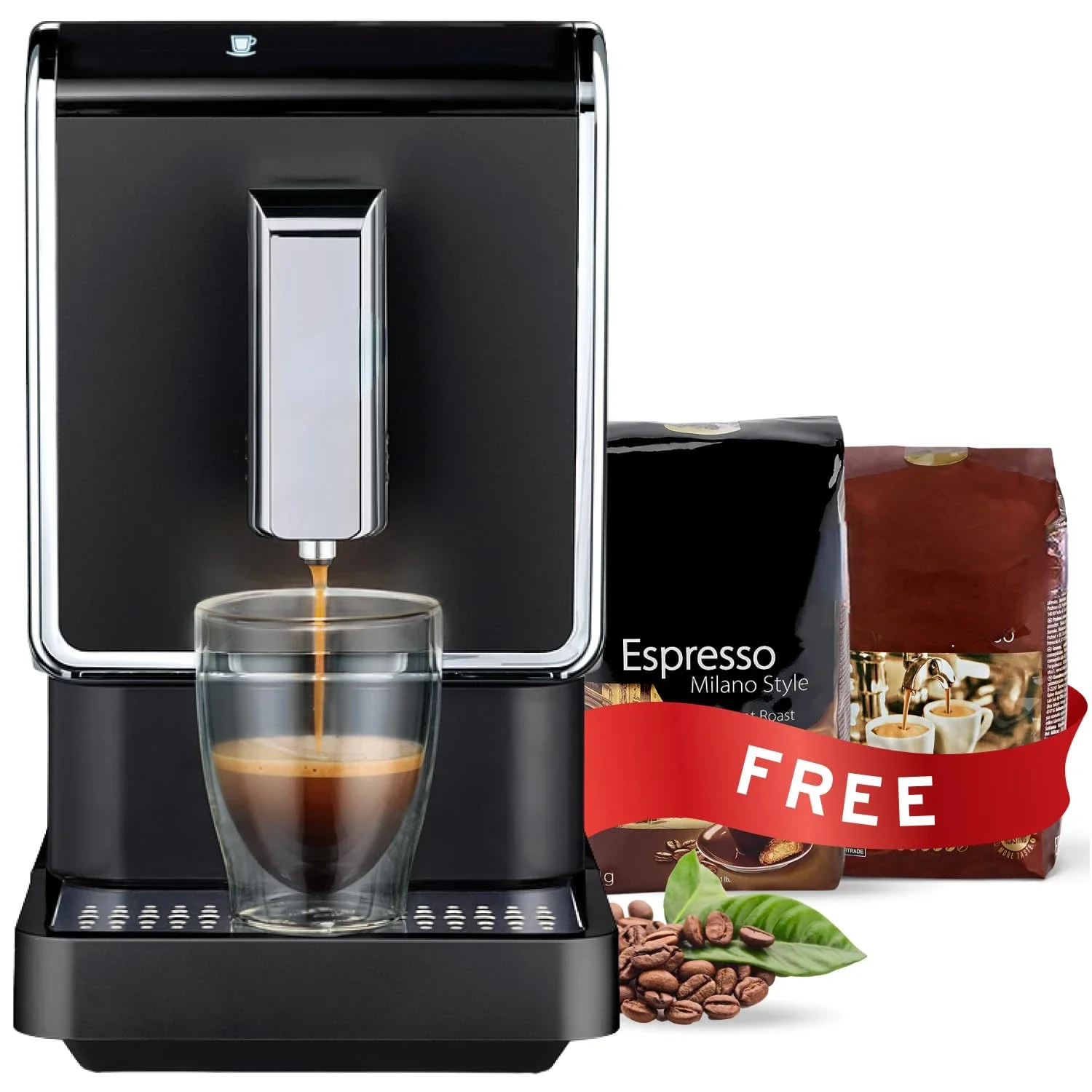 Single Serve Coffee Maker - Automatic Espresso Coffee Machine - Built-in Grinder, No Coffee Pods Needed - Comes with 2x 17.6