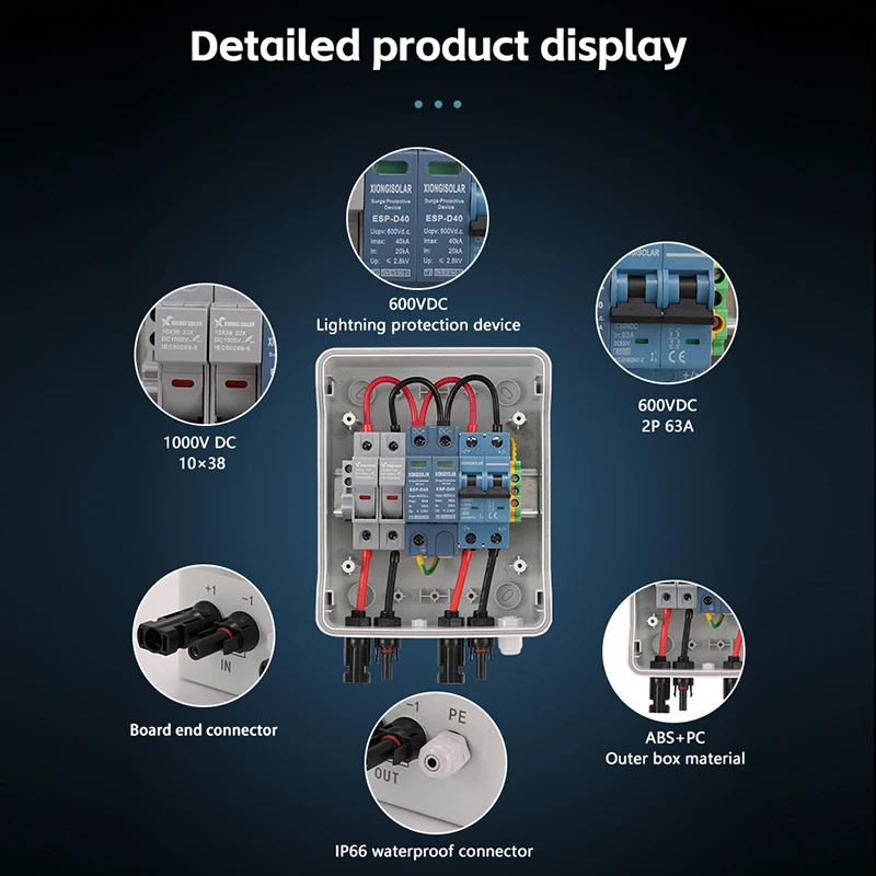 XIONGI-caja combinadora Solar fotovoltaica con protección contra rayos, 1-1-600V, nuevo estilo, fusible azul/negro IP65 MCB SPD, resistente al agua
