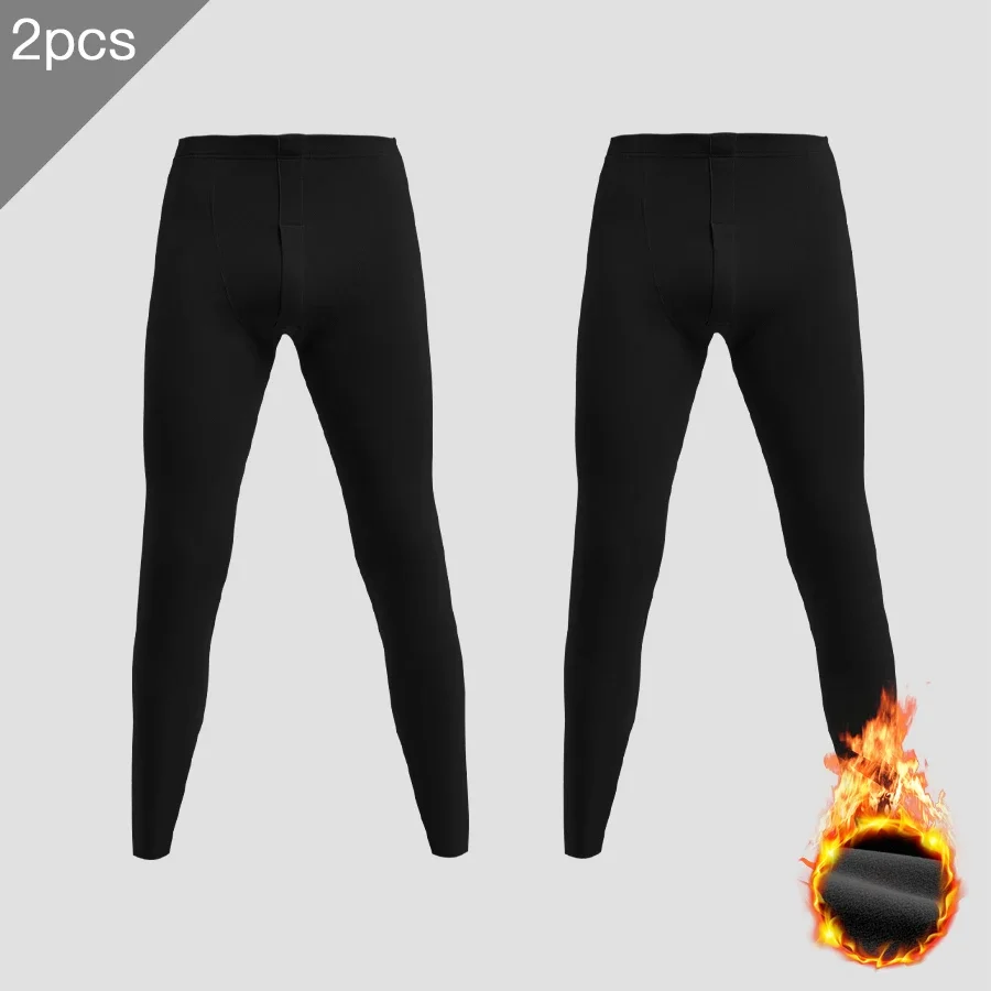 

2PCS Long Johns, men's thermal pants, fleece and thickened inner cotton and wool pants, spring and autumn line pants, underpants