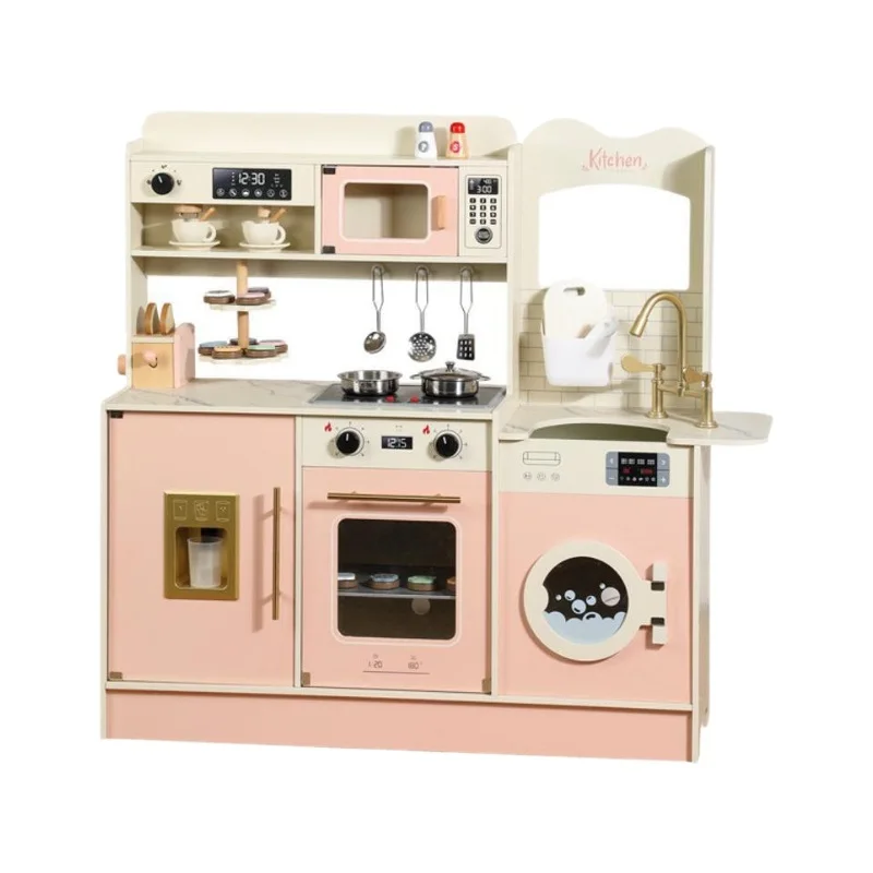 Maison de jeu de Simulation en bois pour enfants, réfrigérateur rose, ensemble de jouets ménagers de cuisine, jouet de Simulation éducatif pour l'éducation précoce