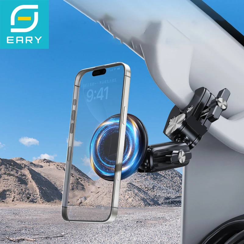 

Eary for iPhone 17 Pro Max 16 15 Metal Car Phone Holder Mount Truck Loader Handrail Car Magnetic Bracket 360°Rotate Alloy Stand