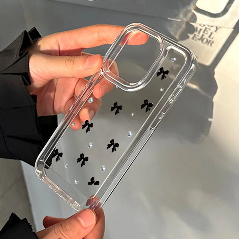 Hülle für iPhone 11, 12, 13, 14, 15, 16, 17 Pro Max Plus Serie „Perlenschleife“ TPU weiche transparente Handyhülle