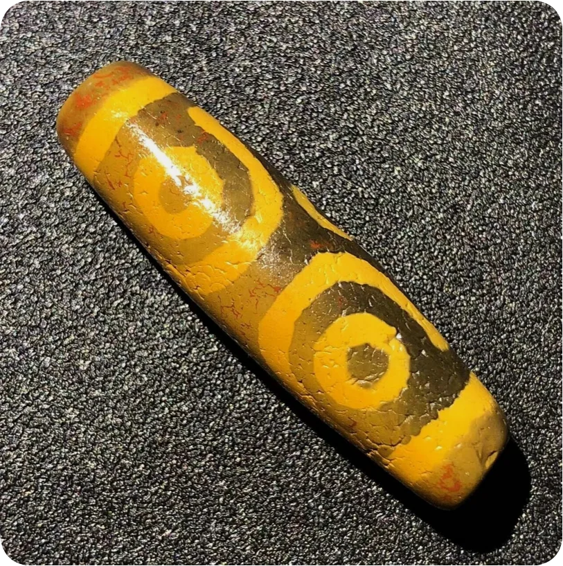 Rare Magic Tibetan Old Agate Dragon Skin 6Eye Totem dZi Bead 13.5*47mmN005