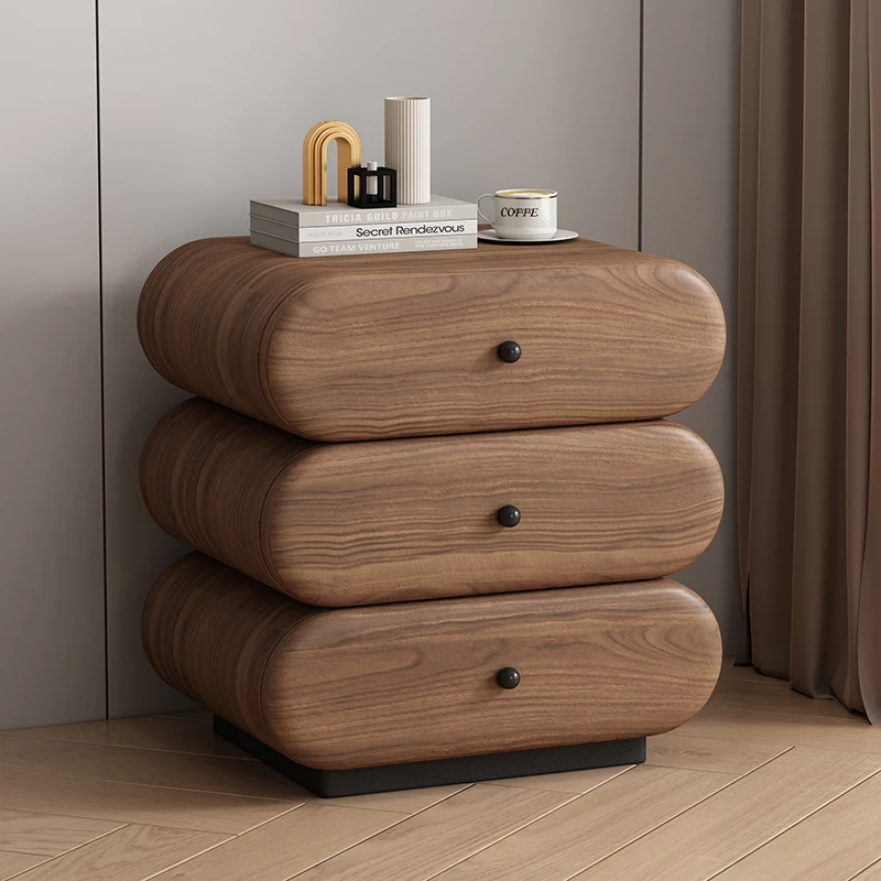 

Solid wood three-layer medieval bedside table simple modern home bedroom light luxury advanced creative 2025 new large size