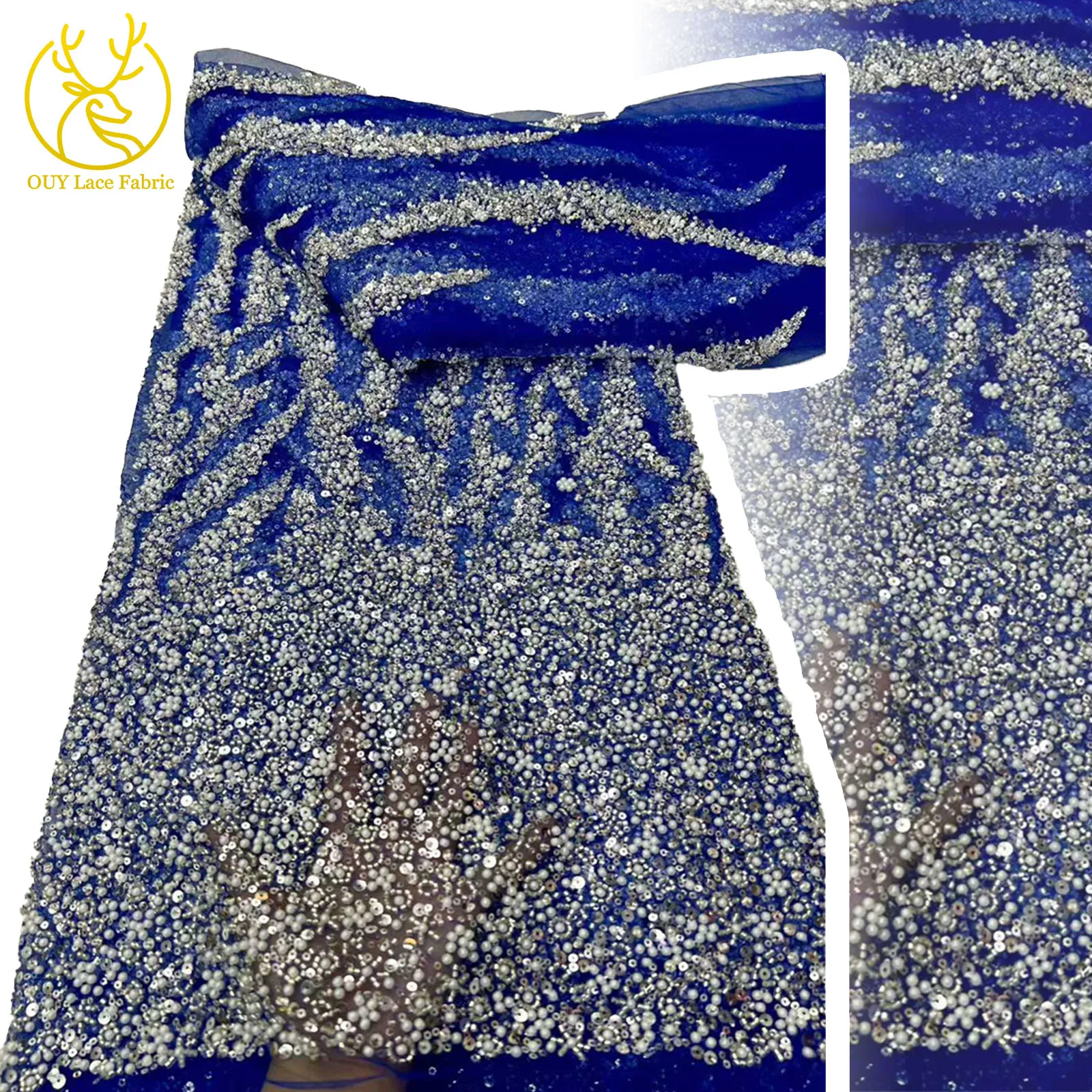 

Newest African Beaded Lace Fabric 2025 Luxury French Sequins Tulle Fabric Nigerian Women Party Wedding Dress Material Sewing