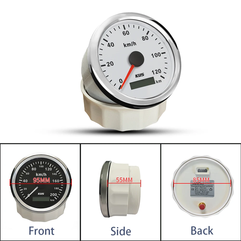KUS 85 مللي متر نظام تحديد المواقع عداد السرعة مقاوم للماء 0-120KMH 0-200KM/ساعة عداد المسافات 12 فولت 24 فولت لشاحنات ليموزين السيارات