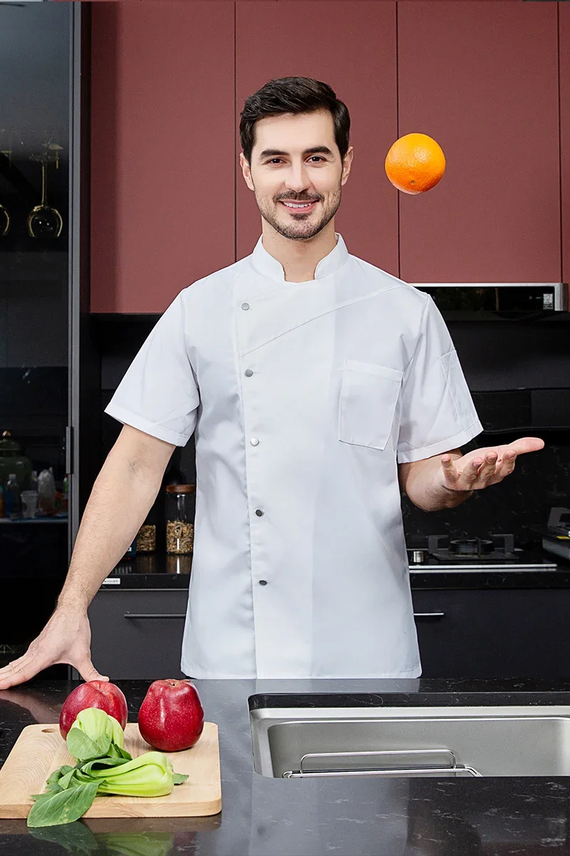 Veste de chef à manches longues pour hommes et femmes, manteau de chef noir, tablier d'été, uniforme de chef, restaurant, hôtel, vêtements de cuisine