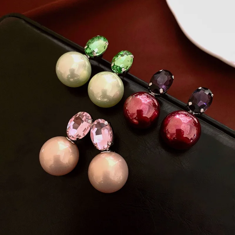 

French Retro Imitation Pearl Drop Earrings Sparkly Oval Rhinestones Dangle Earrings for Women Graceful Wedding Party Jewelry