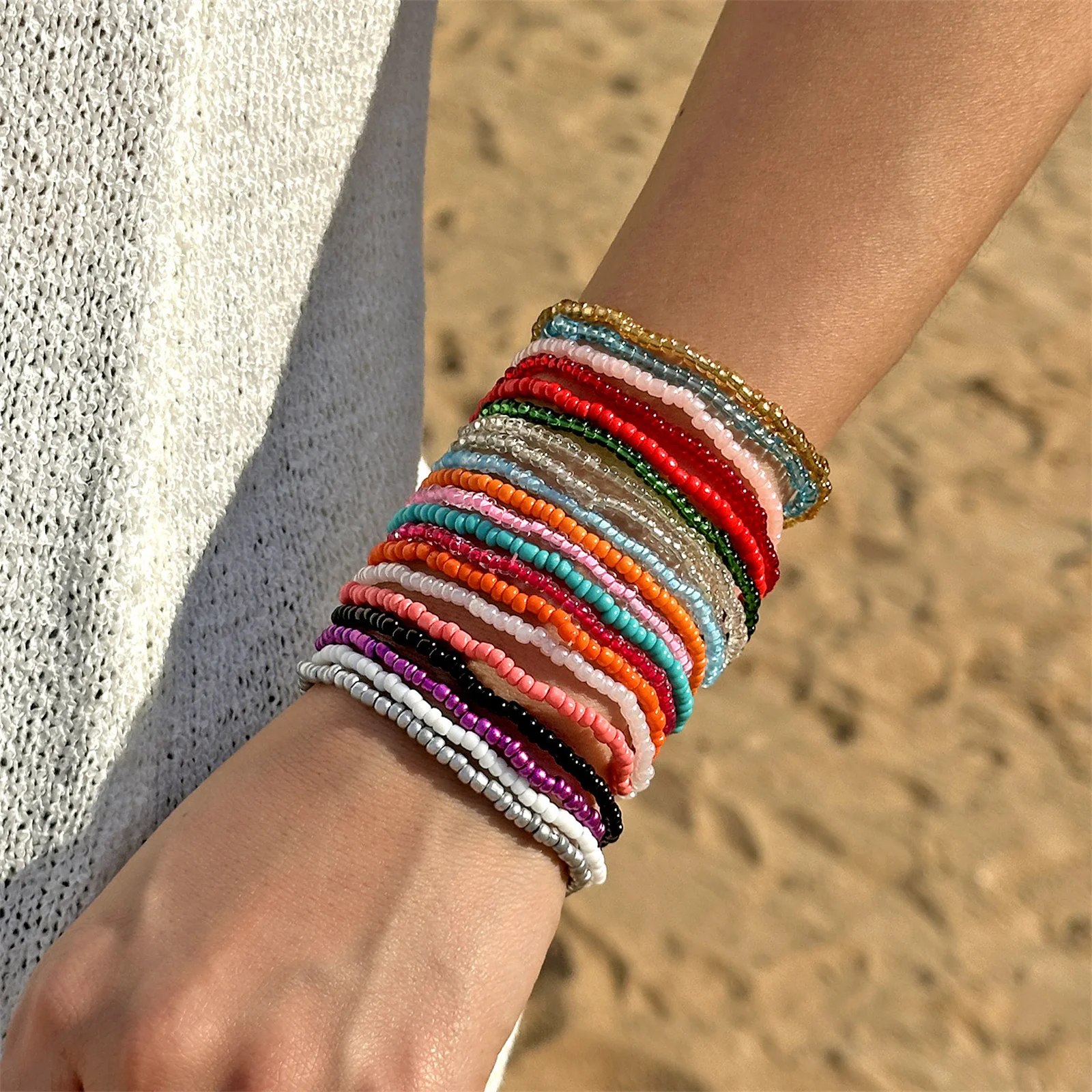20 unids/set de pulseras bohemias coloridas de cuentas de arroz para mujer, pulsera de cuentas de estilo playero de verano, joyería de viaje para niñas y vacaciones