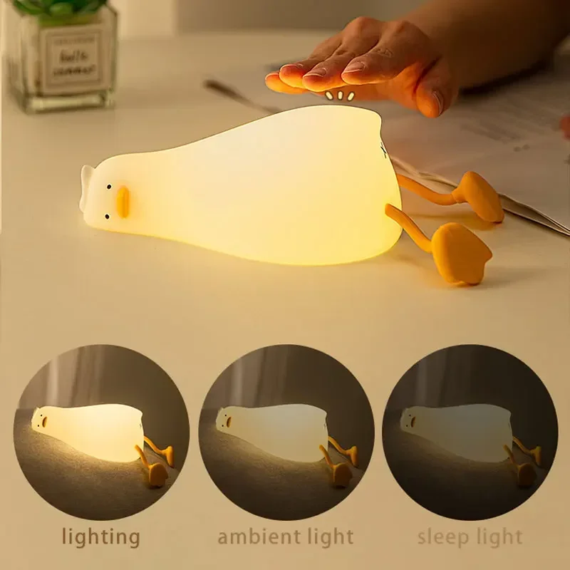 Bonita luz nocturna de pato, lámpara de noche recargable por USB, Sensor de silicona, luz de ambiente, decoración de dormitorio, regalo para niños regulable