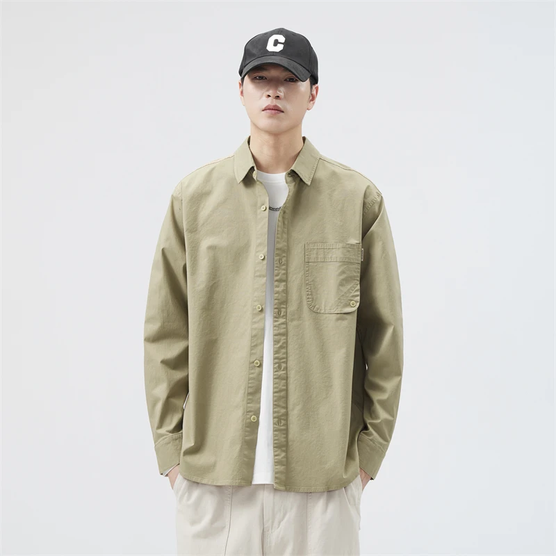 

American Retro Oversize Long Sleeve Shirt Men's Streetwear Fashion Loose Casual Plus Size Cargo Shirts Boyfriend Blouses