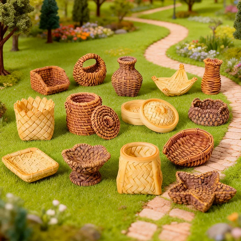 100pcs Wholesale Simulation Rattan Basket Bamboo 3D Resin Charms DIY for Keychain Earrings Scrapbook Dollhouse Accessories