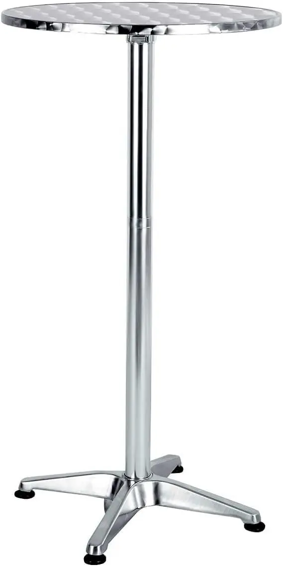 23 Inch Round Bar Height Bistro Table Stainless Steel Silver Aluminum Patio High Top Pub Desk Stand Mobile Storage Organizer Rack Holder Display Counter Silver