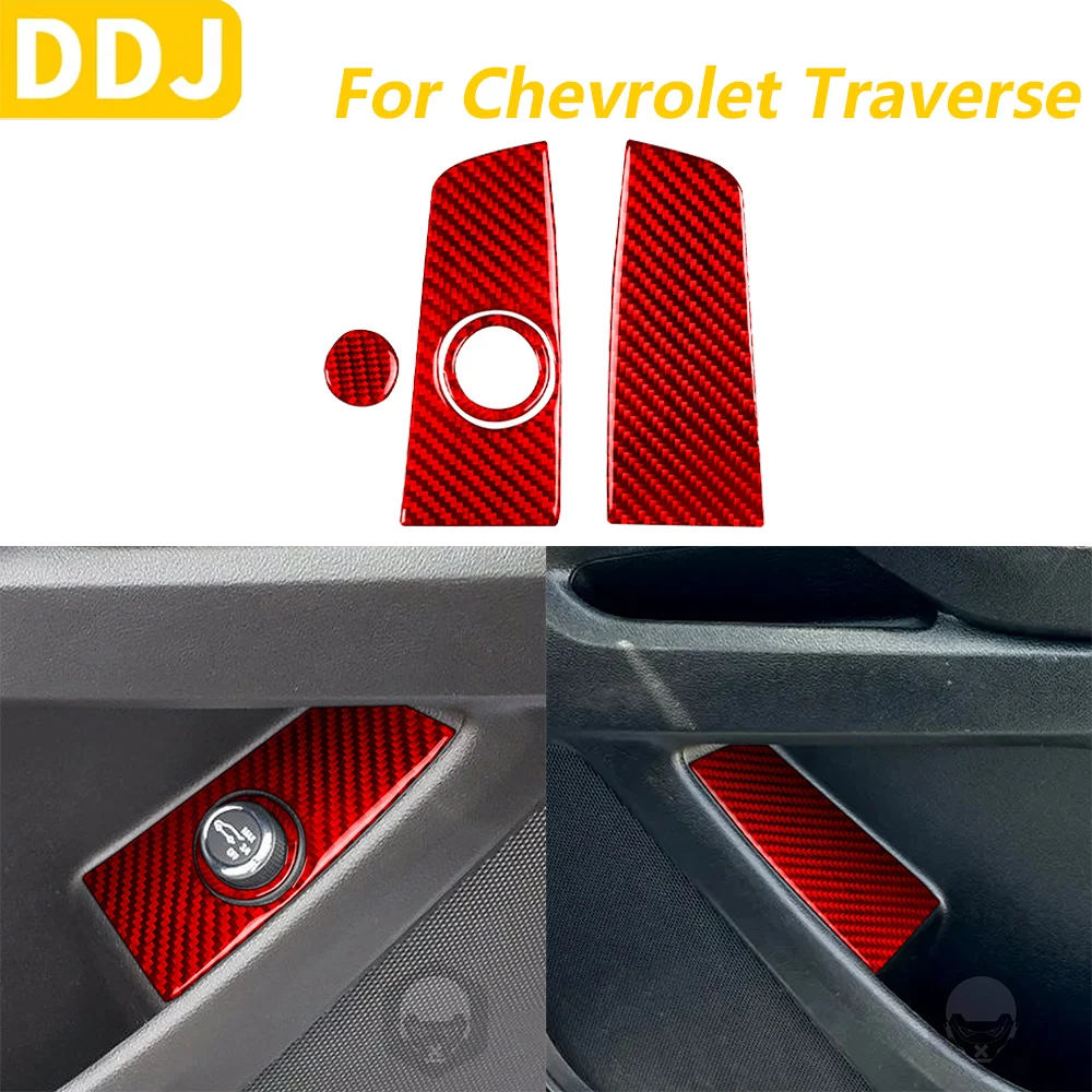

Для Chevrolet Traverse RS LT 2018-2023 красный карбоновый ящик для хранения передней двери, крышка панели, декоративные автомобильные аксессуары, наклейка