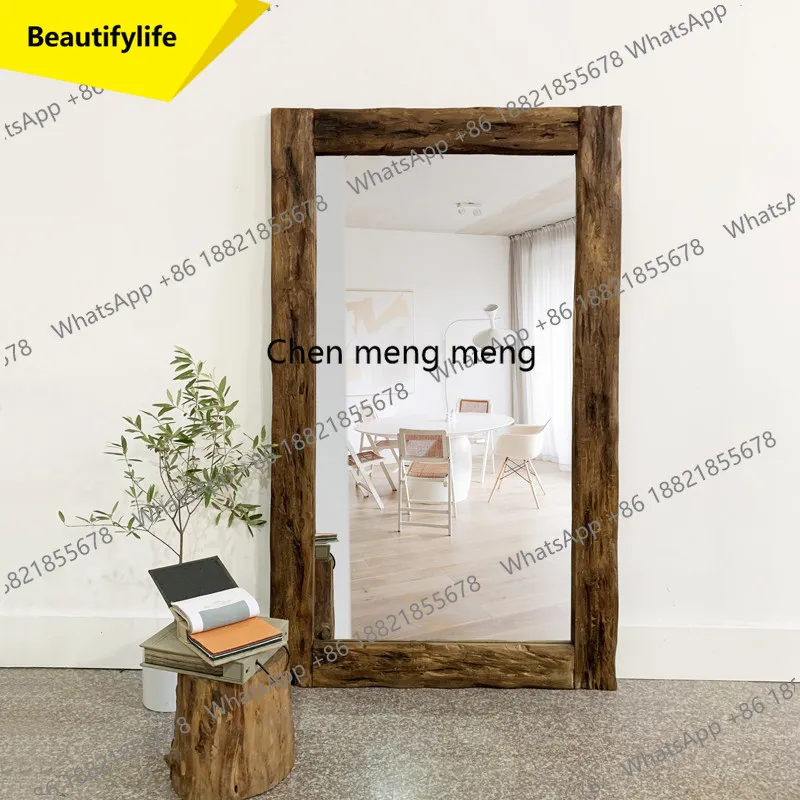 a17 Retro solid wood full-length mirror, wall-to-wall mirror, dressing mirror, entrance living room, clothing store mirror