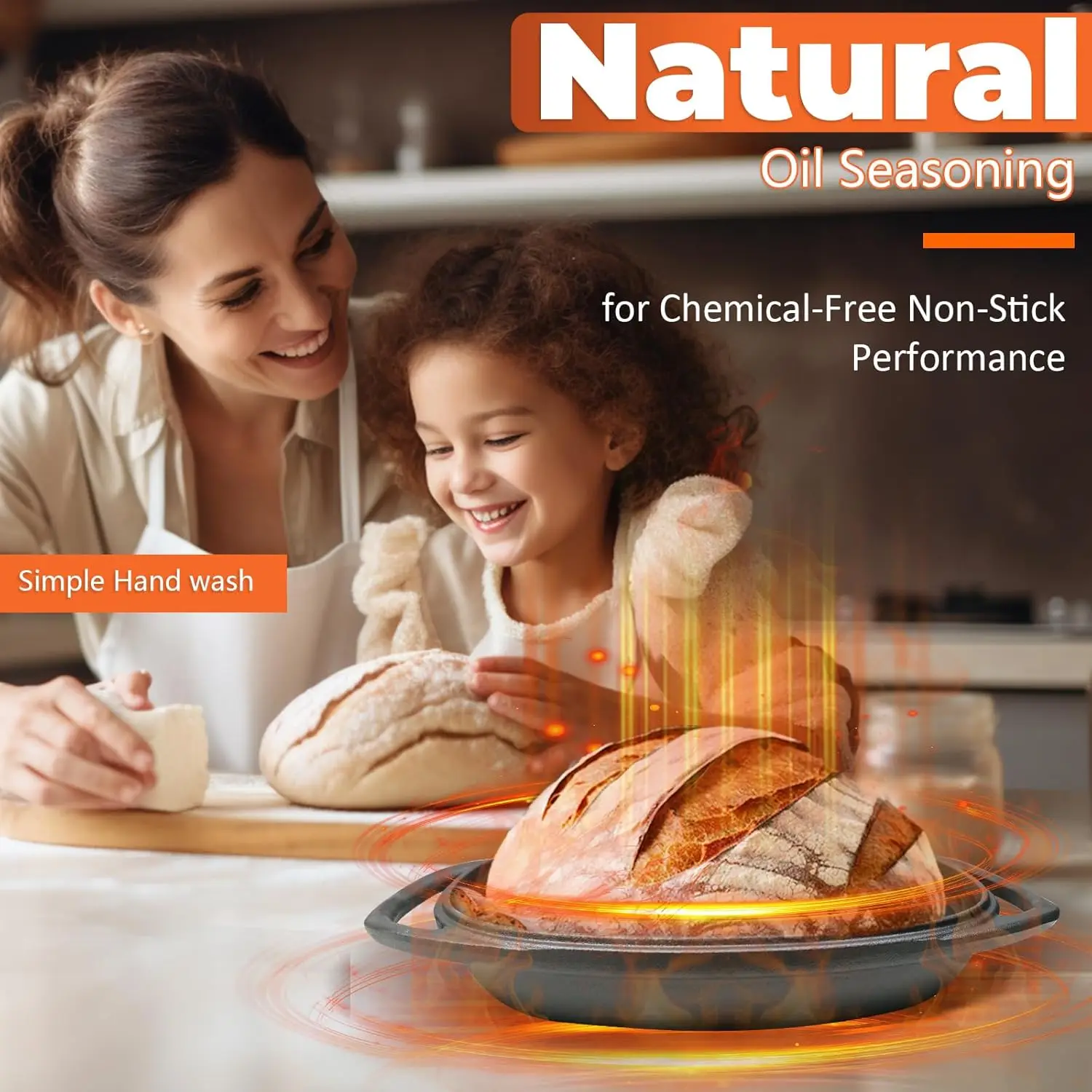 7.8 QT Heavy Duty กระทะขนมปังเหล็กหล่อปรุงรสล่วงหน้า, เตาอบดัตช์ก้อนขนาดใหญ่พร้อมฝาปิด, ถาดอบขนมปัง Sourdough - เข้ากันได้กับ