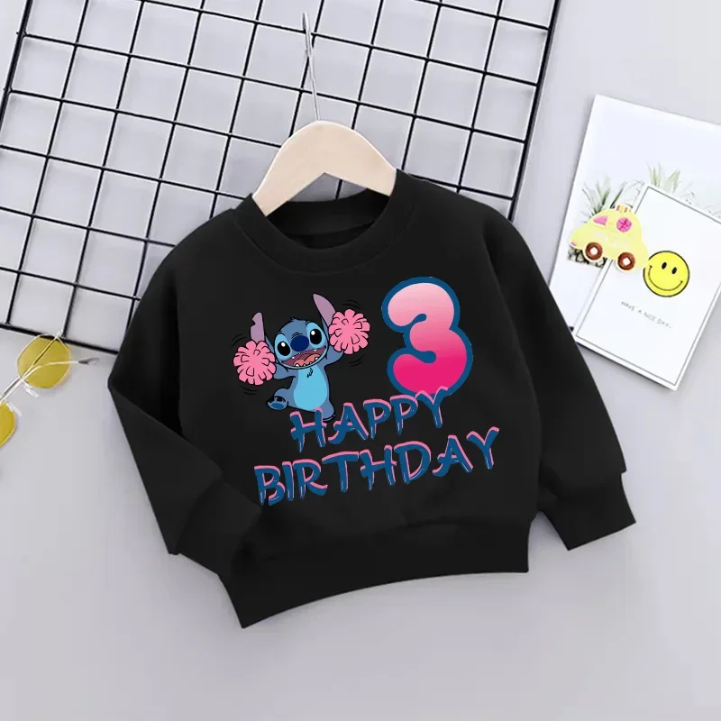 

New Stitch Birthday Number 1-14 Kids Sweatshirts Children's Kawaii Pullover Cartoons Boy Girl Hoodies Casual Cotton Clothes Tops