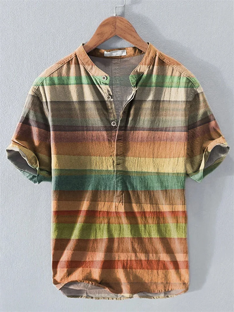 

2025 short sleeved Hawaiian shirt men's Chinese plant printed silk belt summer plus size clothing