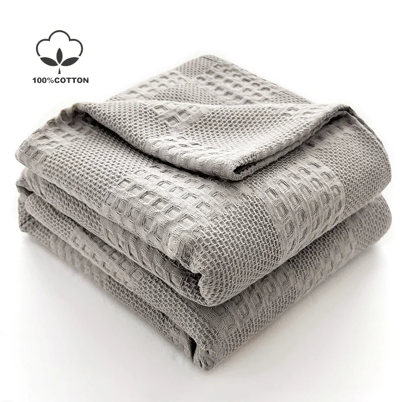 100% Cotton Throw Blanket Soft Breathable Waffle Blanket for Twin Queen King Bed Decorative Plaid Sofa Blankets Summer Throws