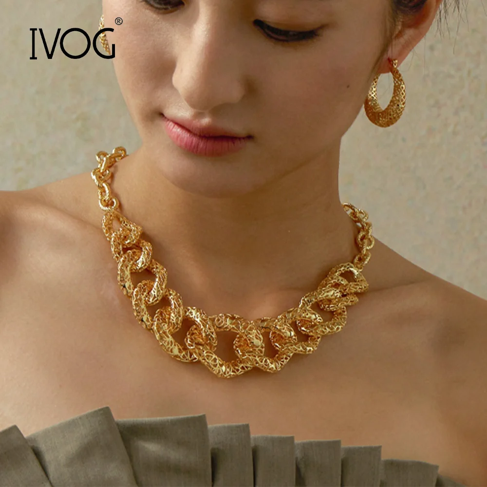 IVOG Hollow Out Extension Chain Design Necklace For Women Gold Color Elegance Necklace Fashion Jewelry Party Collares Wholesale