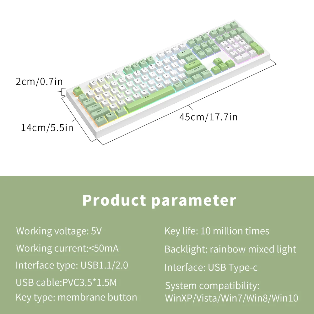 FURYCUBE BM108 Ultra-Quiet Membrane Keyboard with Rainbow Backlit and Simulated Mechanical Feel Perfect for Home and Office Use