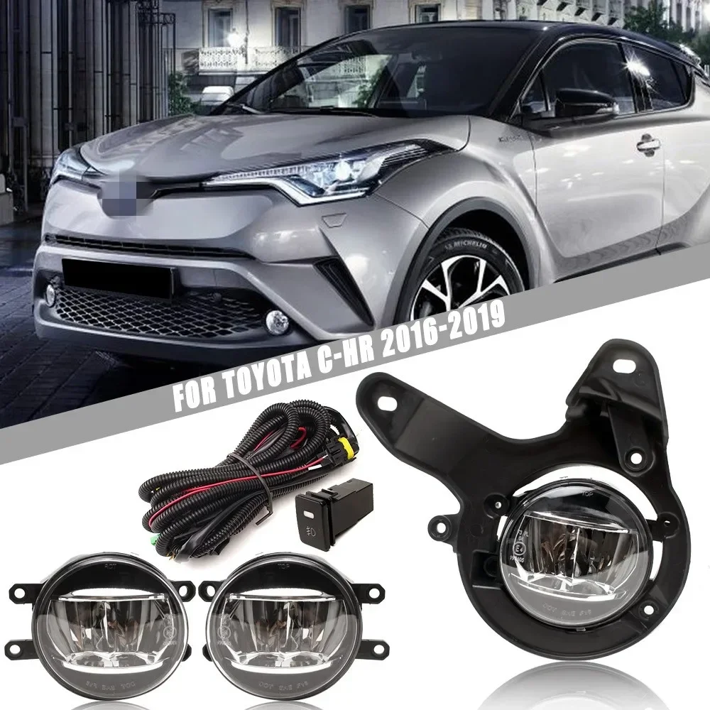 July King Car Fog Lamp Assembly Kit for Toyota C-HR Japan Europe 2016-2019, 6000K 10W LED Fog Lamp + Bracket + Harness + Switch