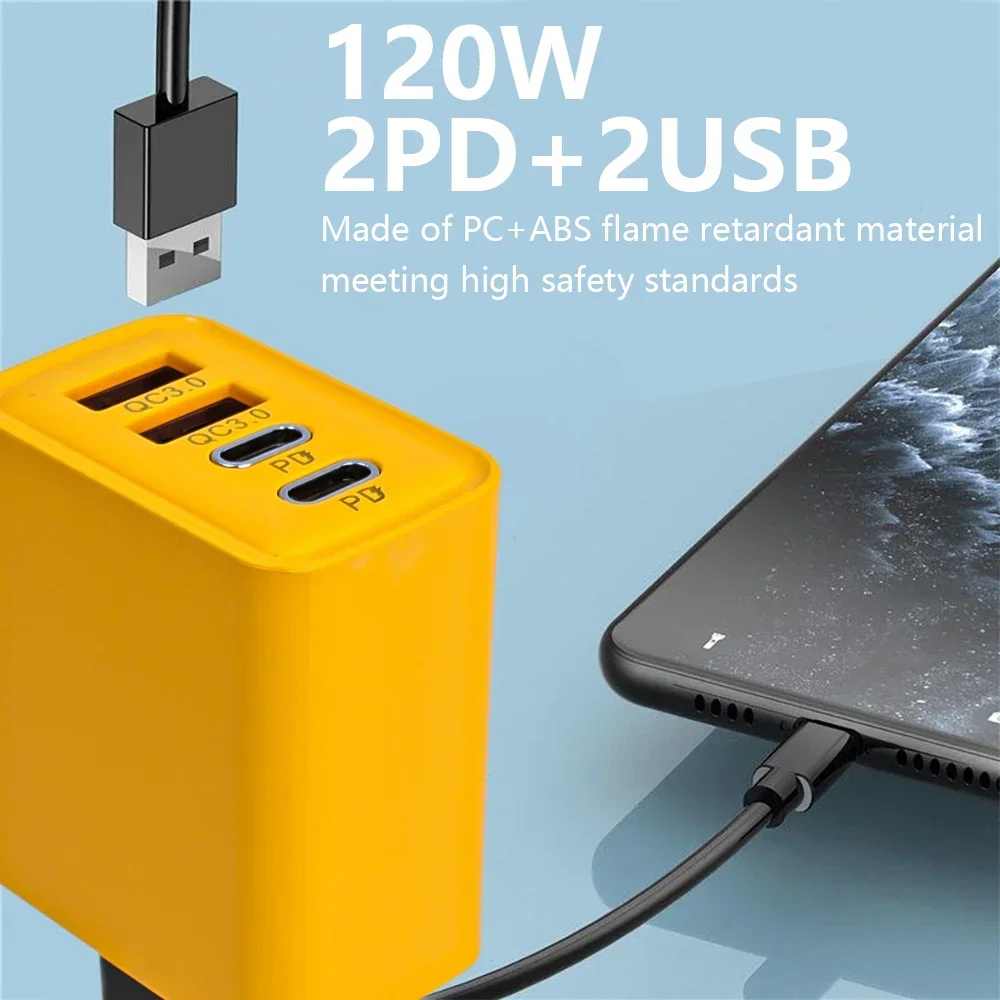 120W Fast Charger Type-C 2PD 4 Ports Quick Charge 3.0 USB Charger Adapter For Samsung iPhone Xiaomi Fast Charging EU/US Plug New