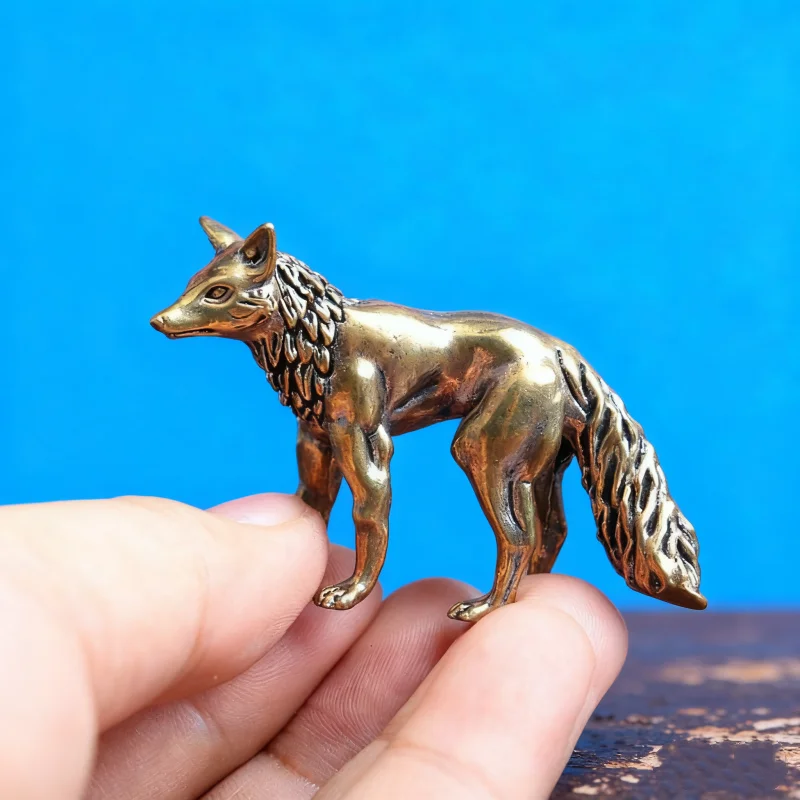 

Antique Brass Standing Fox Figurine - Solid Retro Animal Statue for Home, Desktop & Tea Pet Decor, Collectible Art Ornament
