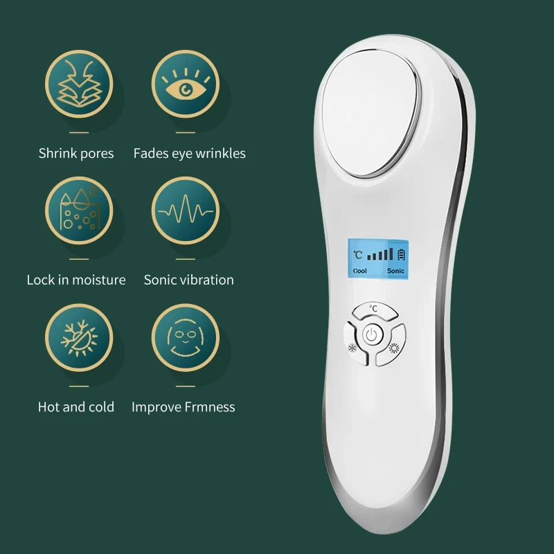 เครื่องนวดหน้าอัลตราโซนิกแบบสั่นสะเทือนร้อนเย็น สำหรับดูแลผิว ยกกระชับ นวดหน้า