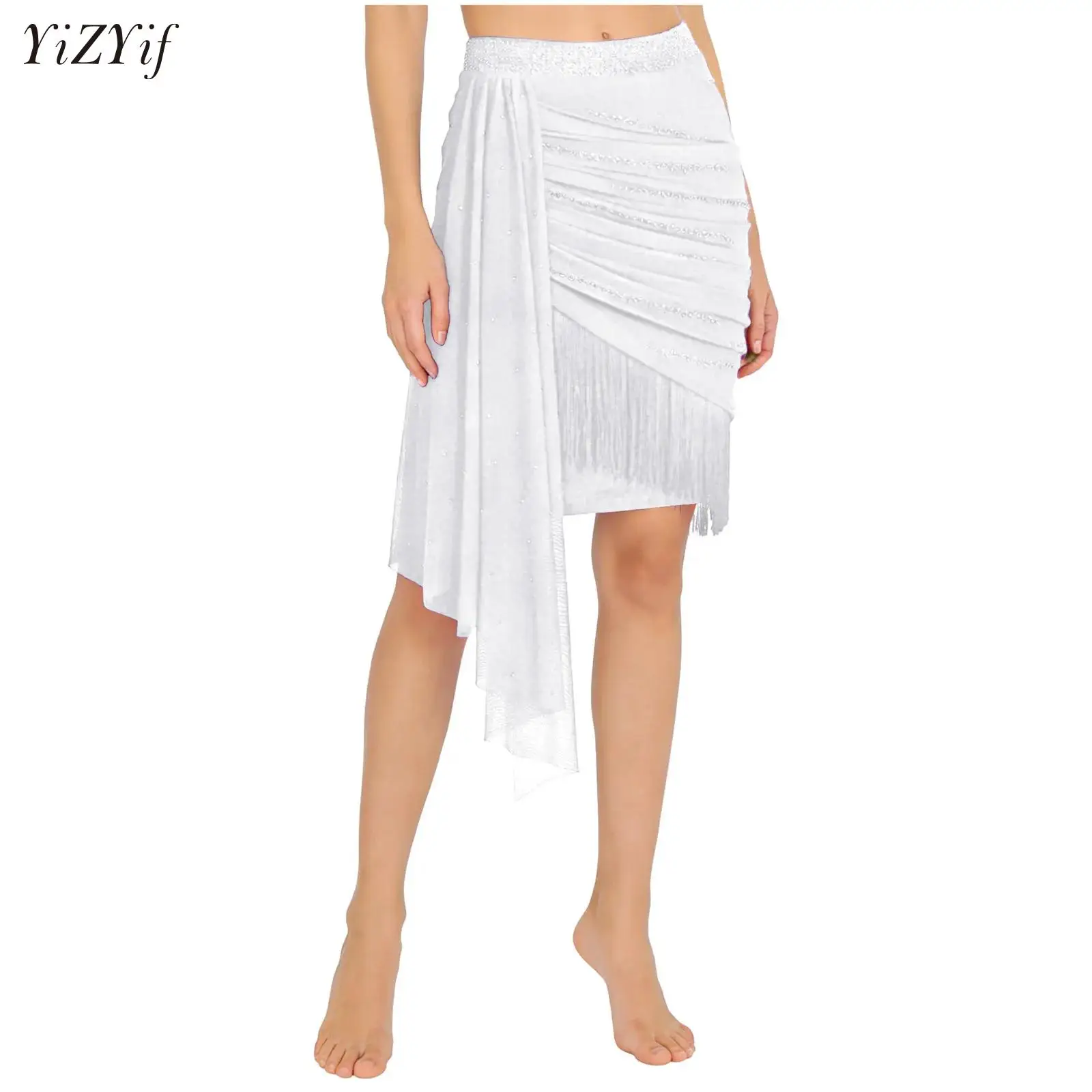 

Женская одежда для выступлений, ча-ча, самба, румба, блестящая юбка со стразами и кисточками, женское платье для латинской сальсы, балета и танцев