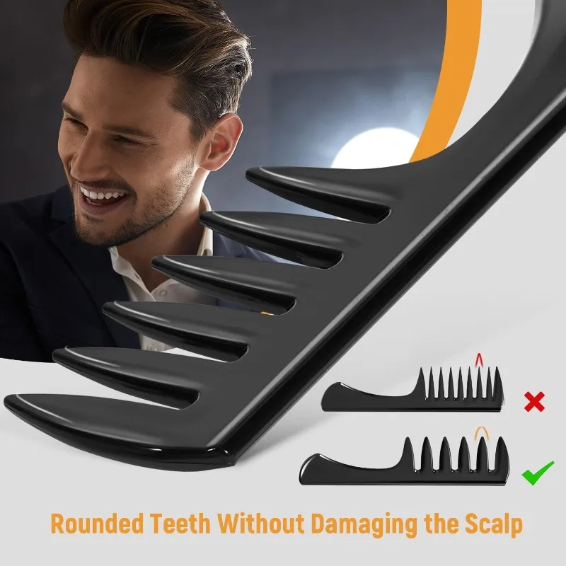 3PCS Men's For Hairstyle Comb Set - Oil Comb - Anti static For Men - Black Barber Wide Tooth Texture Comb