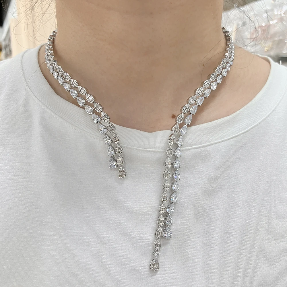 250327 Elegant Choker Necklace Sets for Women Fan Shap Cubic Zirconia Bridal Jewellery Set Dubai Party Engagement Accessory