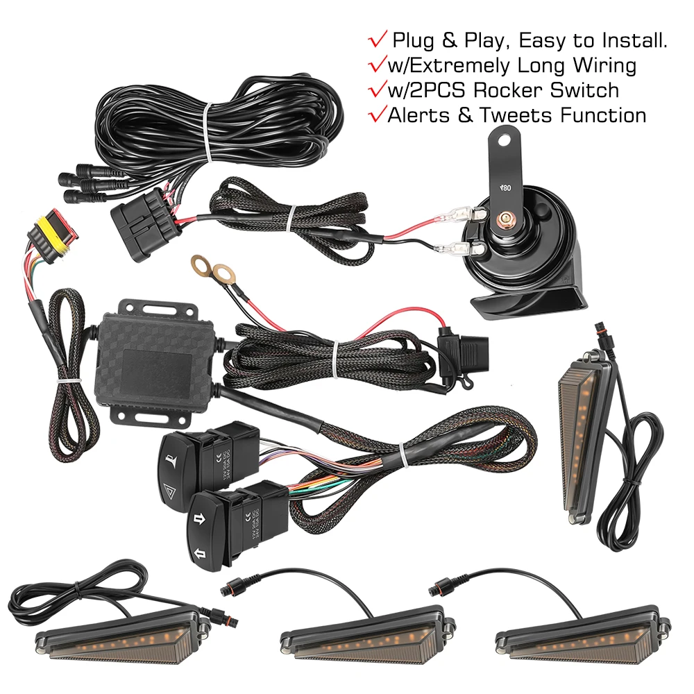 

UTV Turn Signal Kit with 110dB Horn Pre-Wired Plug and Play UTV ATV Blinker with Rocker Switch Triangle Universal Street Legal