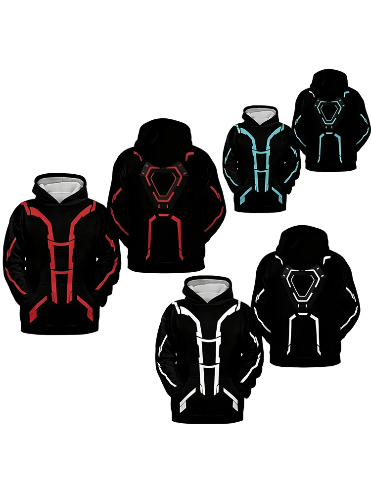 AliExpress NONE TRON Light Cycle Themed Men's Hoodie, Red Blue White Three-Color Circuit Graphic,  Fashion Jacket for Autumn Winter